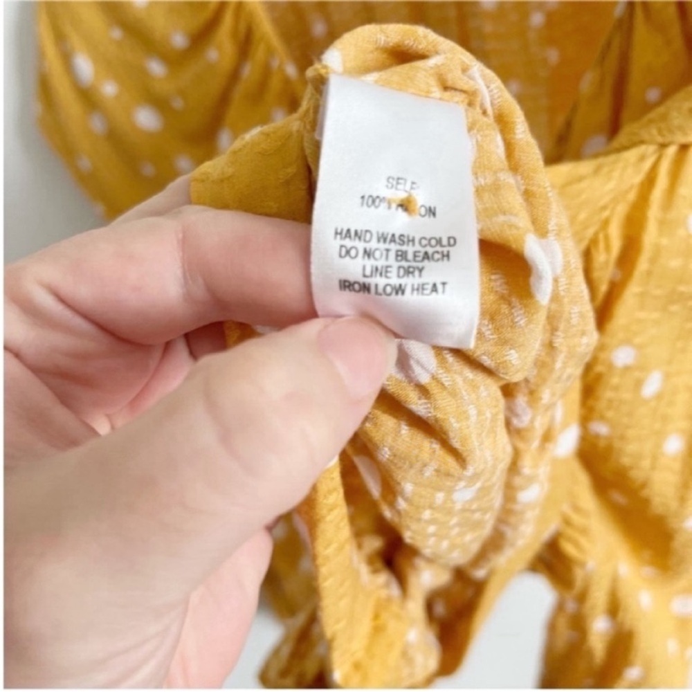 Lulu's West End Long Sleeve Top yellow mustard polka dots ruffled cropped - Picture 8 of 10